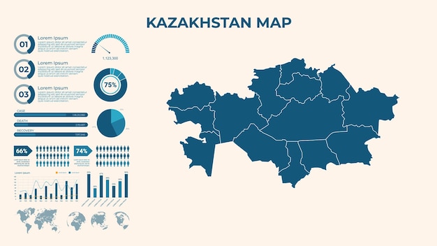 infographic map of kazakhstan vector map of a global map in the form of regions of kazakhstan