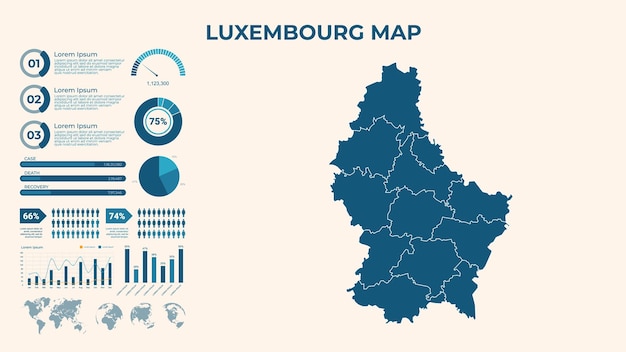 infographic map of luxembourg vector map of a global map in the form of regions of luxembourg