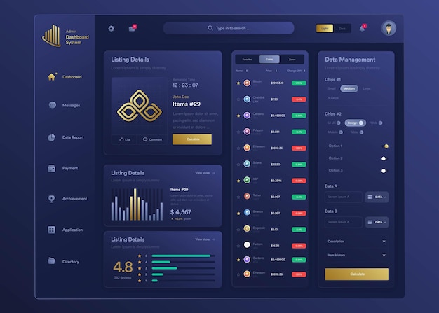 Infographic NFT dashboard UIUX design with graphs charts and diagram