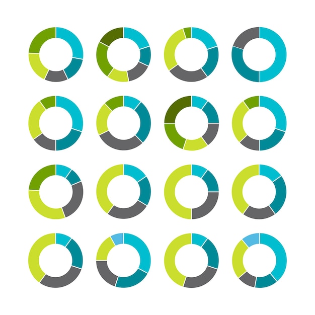 infographic pie graph set. vector illustration. colorful diagram collection with sections or steps
