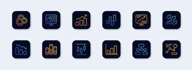 Infographic set icon Analytics charts columns tables databases success career magnifier clipboard Data analysis concept Neomorphism style Vector line icon