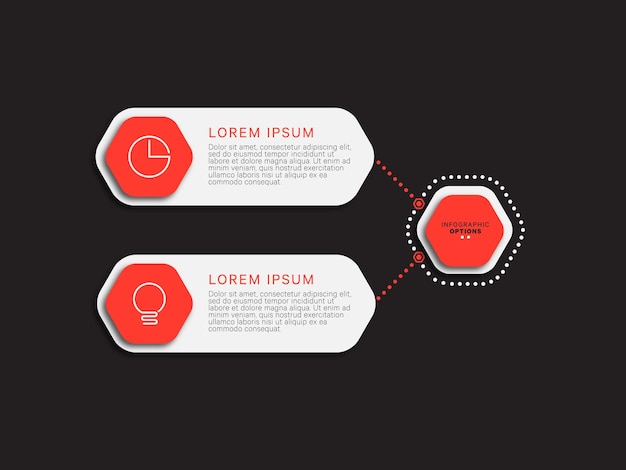 Infographic template with two red hexagonal options on a black background