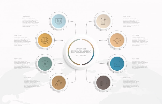 Infographics eight element circles and icons.
