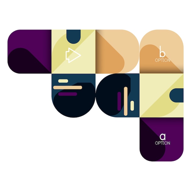 Infographics option and step by step in rounded squares element of chart graph diagram with options parts processes