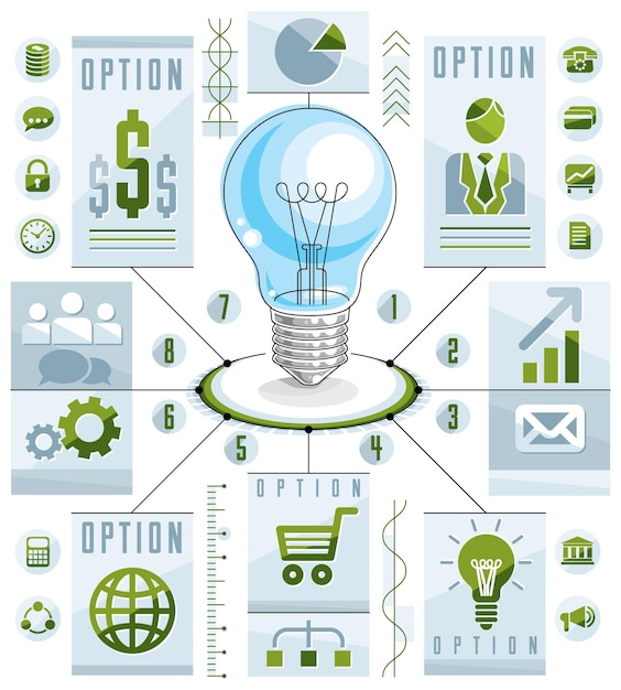 Infographics template, idea light bulb concept, vector illustration.