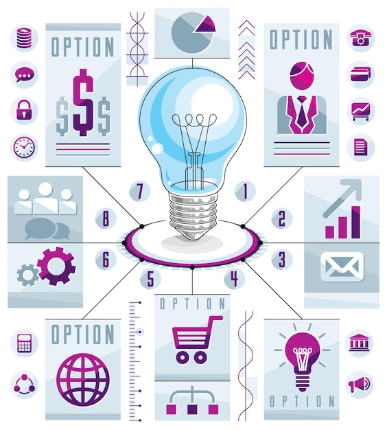 Infographics template, idea light bulb concept, vector illustration.