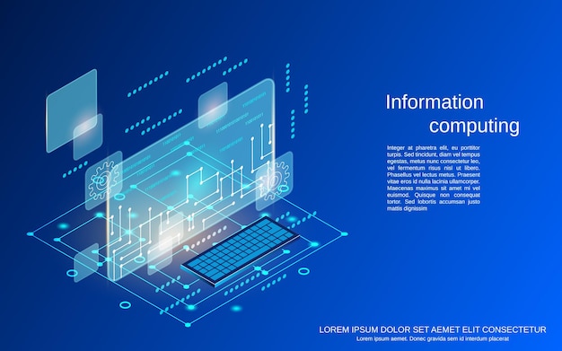information computing flat 3d isometric vector concept illustration