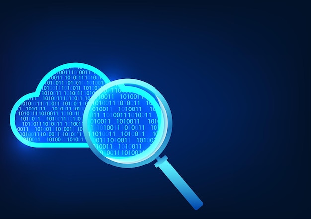 information search technology a magnifying glass that shines into the clouds inside is a numerical