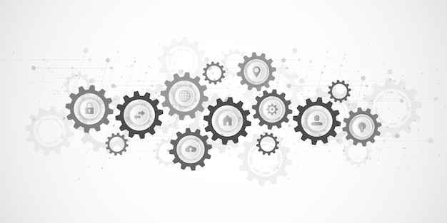 Information technology concept with infographic elements and flat icons cogs and gear wheel