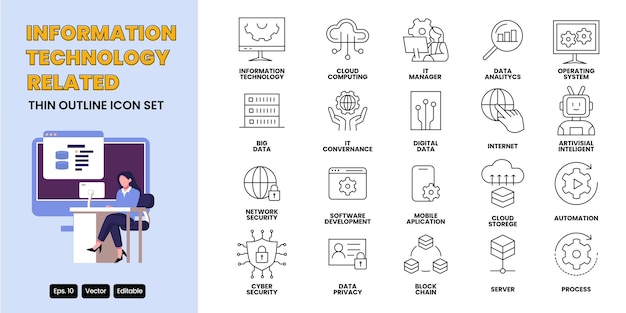 information technology thin outline icon vector design good for web and mobile app