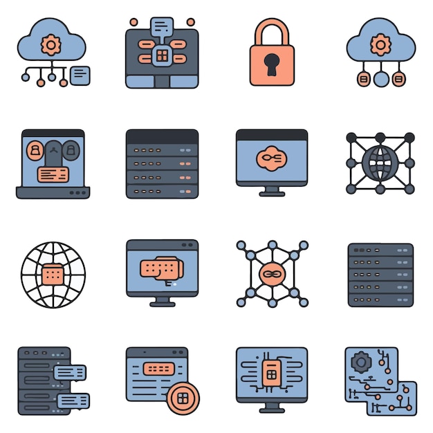 information technology web icons set it simple thin line icons collection containing technology