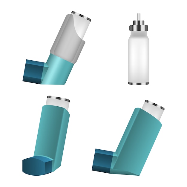 inhaler icon set, realistic style