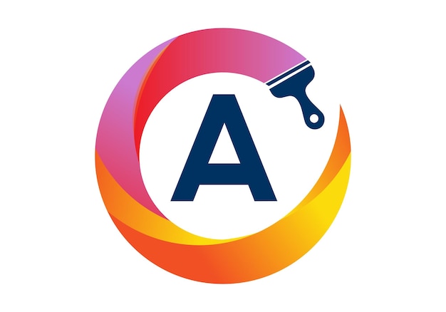 initial a monogram letter alphabet in a circle with brush splash transparent gradient color style
