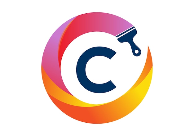 Initial C monogram letter alphabet in a circle with brush splash transparent gradient color style
