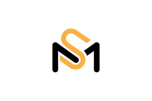 initial letters m and s ms sm overlapping interlock logo monogram line art style black yellow on white background
