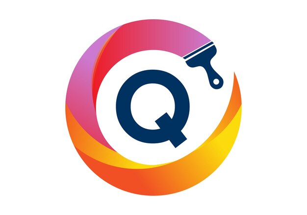 Initial Q monogram letter alphabet in a circle with brush splash transparent gradient color style