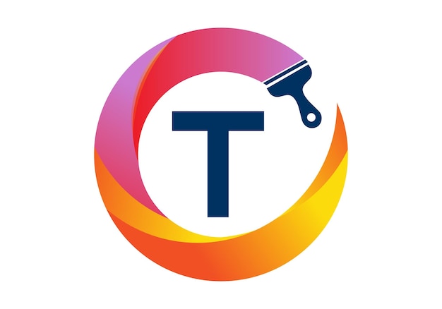 initial t monogram letter alphabet in a circle with brush splash transparent gradient color style
