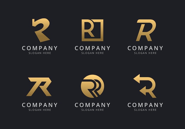 Initials R logo template with a golden style color for the company