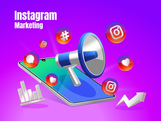 Instagram marketing and megaphone digital marketing social media concept