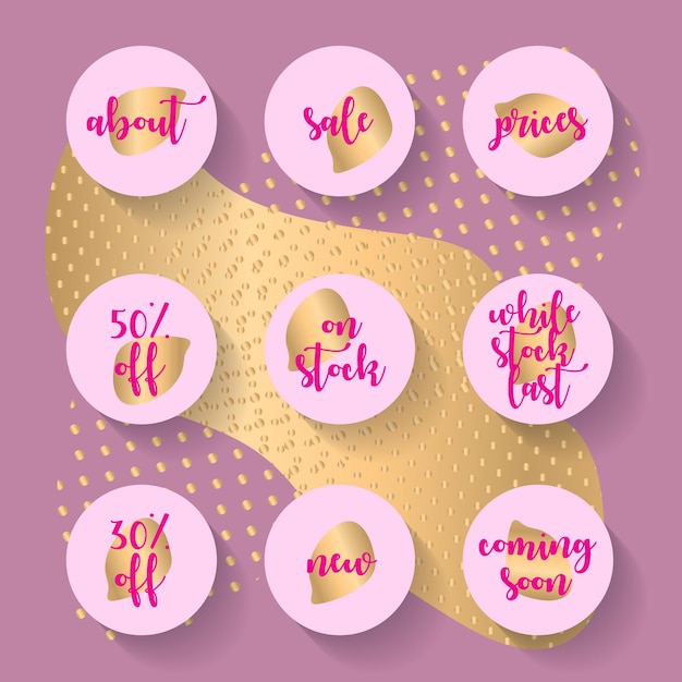 Instagram story highlights Vector thin line web icons set basic interface elements for web
