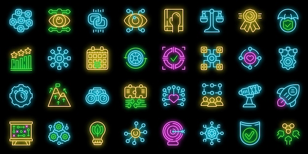Integrity icons set vector neon