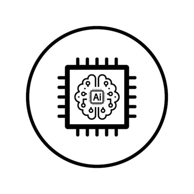 Intelligence brain chip icon Black vector graphics