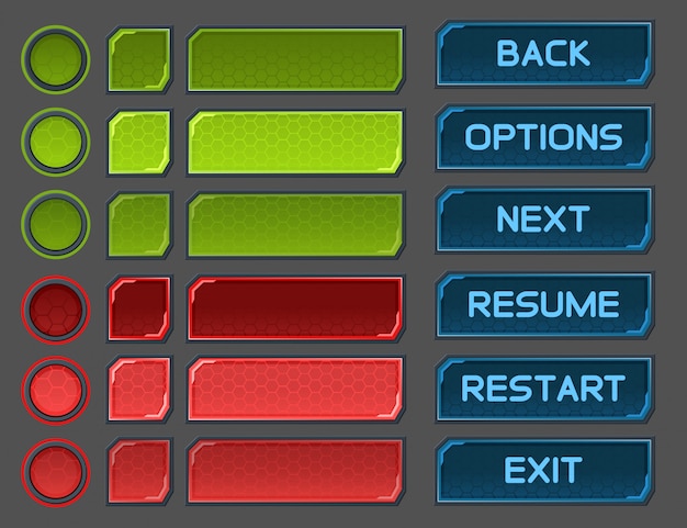 Interface buttons set for space games or apps