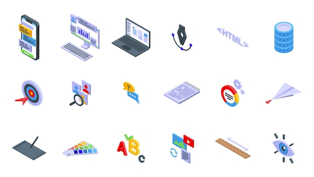 interface designer icons set isometric vector website system