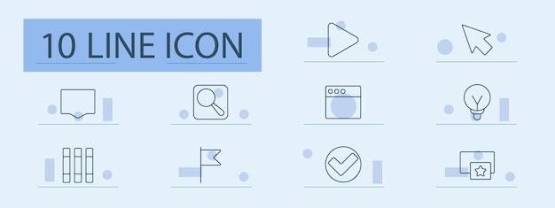 interface elements set icon play cursor bulb browser magnifying glass speech bubble books flag tick favorite