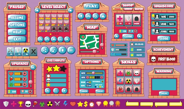 interface game design. all screens you need for creating 2d game