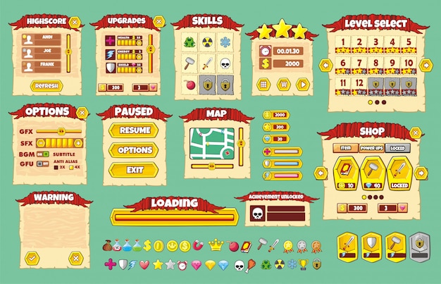 Interface game design. All screens you need for your game