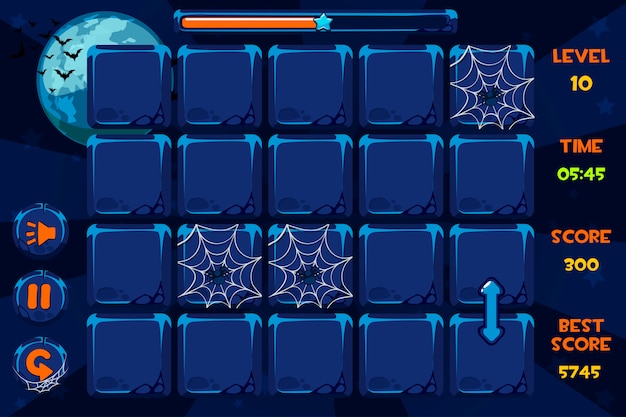 Interface Spil og knapper i halloween stil