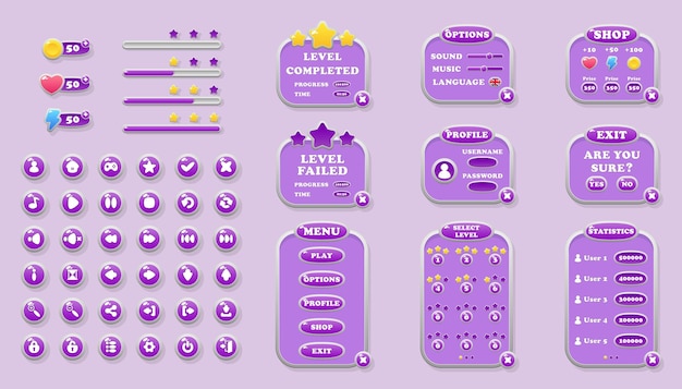 Interfaceelementer til spil og app design knapper