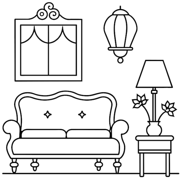 Interior sofa table bedside table lamp flower frame on the wall