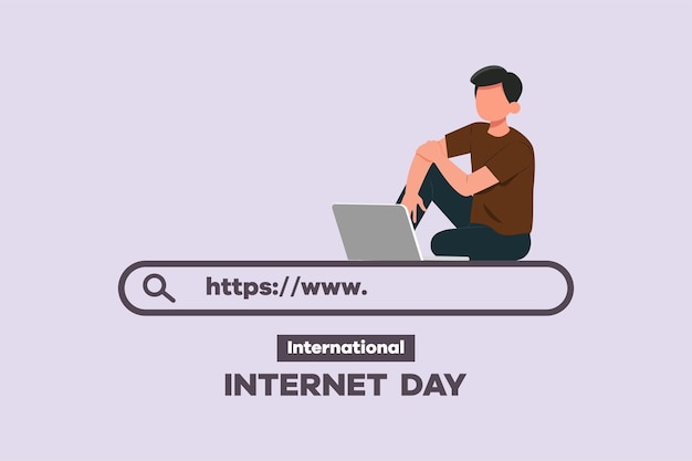 Internationella internetdagen. Malldesign med handritad stil. Färgad platt vektorillustration isolerad.