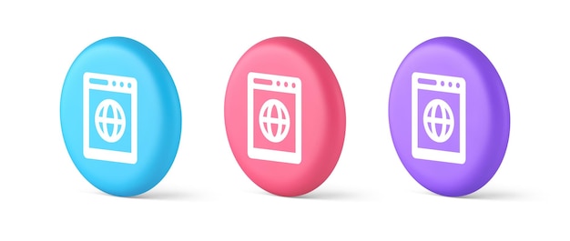 Internet browser global wireless connection button cyberspace virtual networking 3d realistic icons