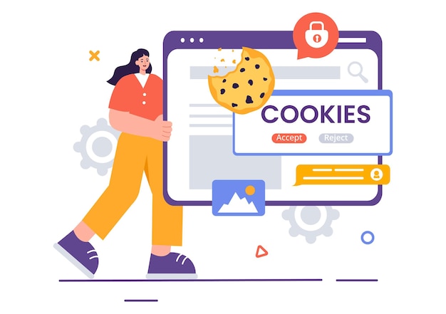 Internet Cookies Technology Vector Illustration with Tracking Cookie Records of Browsing Activity on a Website in a Flat Cartoon Style Background