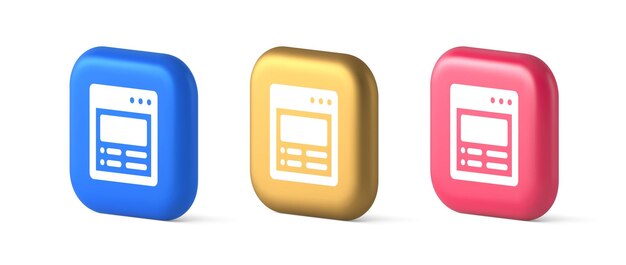Internet document tax form banking account web page button virtual interface 3d realistic icons