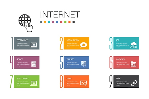 Internet Infographic 10 option line concept.ecommerce, social media, website, Email simple icons
