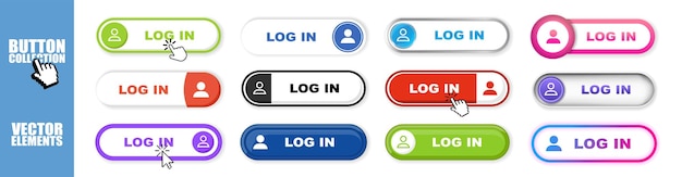 internet log in buttons set sign icon label login web button on transparent background