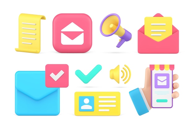 internet marketing online communication social media notification set 3d icon realistic vector