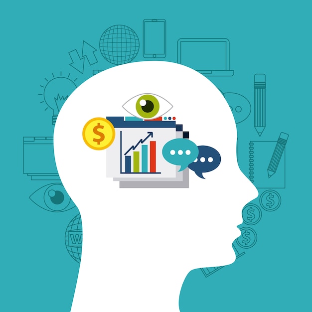 internet media icon and human head design. vector graphic