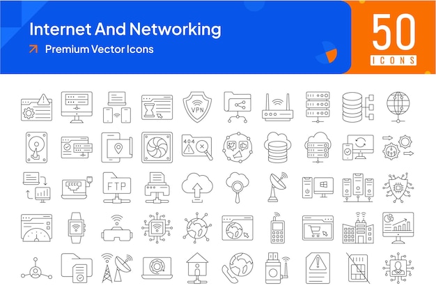 Internet networking thin line style icons set access denied backup system wireless connection