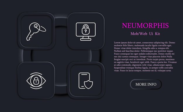 internet protection set line icon castle server information cloud date anti virus hacking neomorphism style vector line icon for business and advertising
