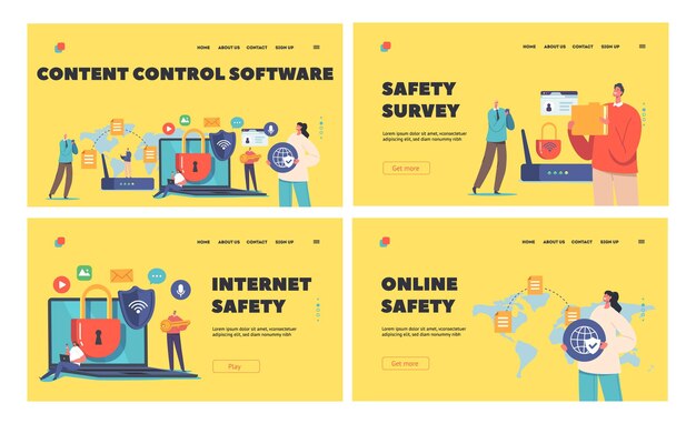 Internet Safety Content Control Software Landing Page Template Set Computer Security Protection Private Network