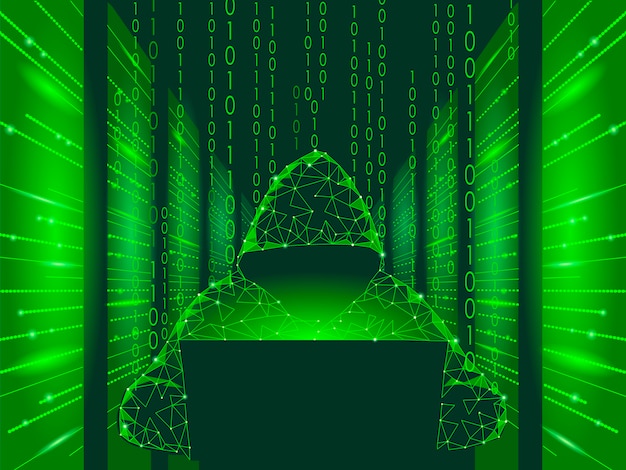 internet security cyber attack business concept low poly, anonymous hacker 