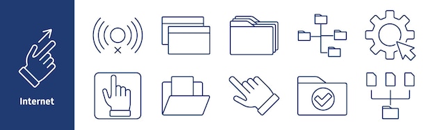Internet set icon Hand gesture connection error folder management network structure gear with cursor file organization checked folder digital hierarchy system interface