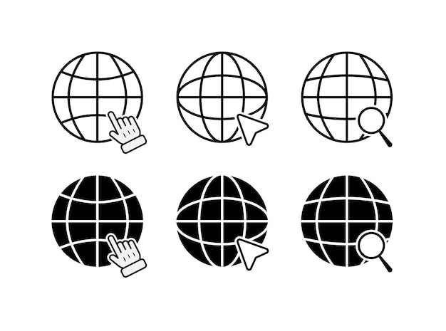 Internet set icons Silhouette and linear style Vector icons