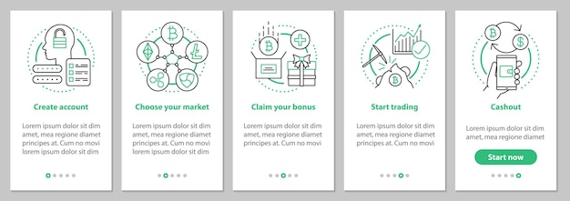 Internet trading onboarding mobile app page screen with linear concepts. Online business graphic instructions. UX, UI, GUI vector template with illustrations