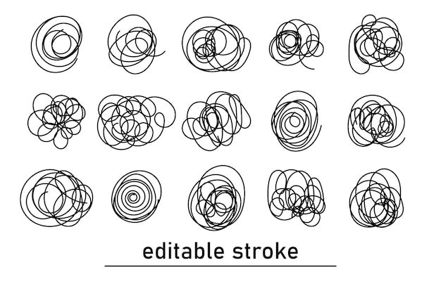 intricate abstract scribbles editable stroke hand drawn line of stress depression symbols circular